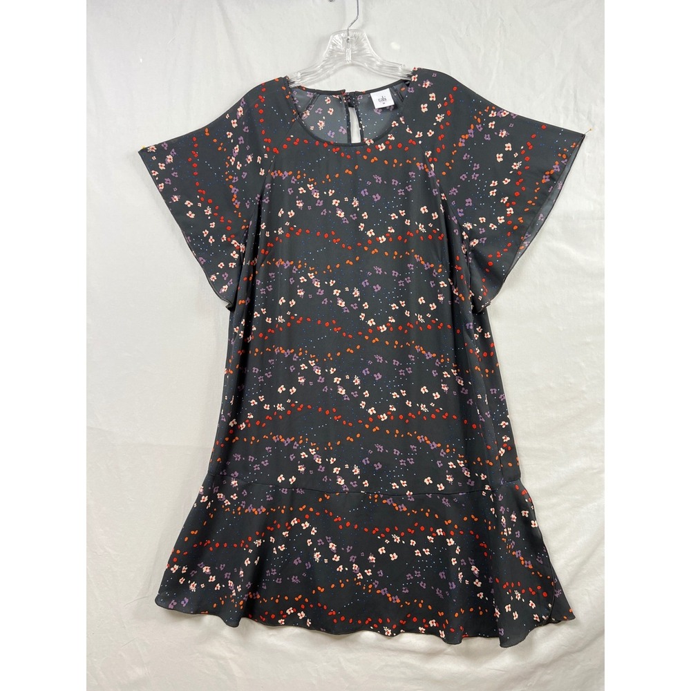 Cabi Flutter Sleeve Drop Waist Floral Dress Womens Medium Gray Multi 3828 Ruffle